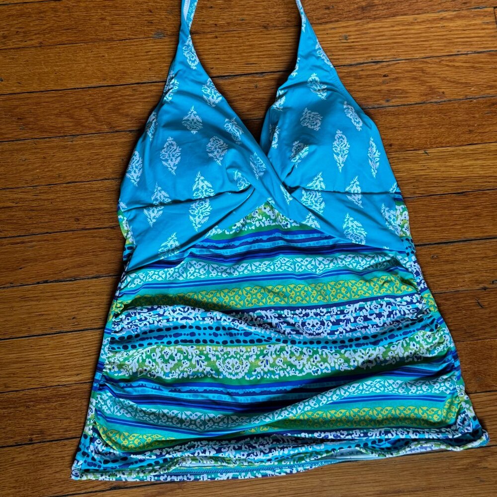 Land's End Twist Front Halter Tankini Top Size 8
